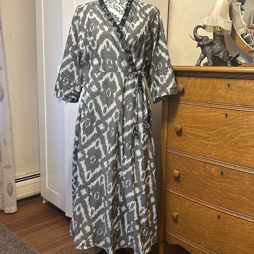 Gray Ikat Wrap Maxi Dress - Women